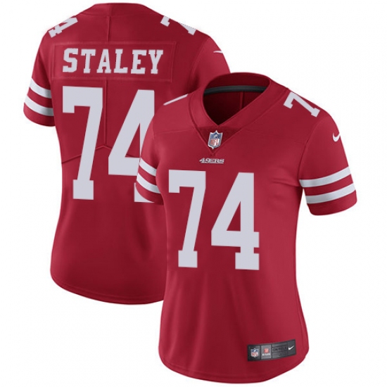Women's Nike San Francisco 49ers #74 Joe Staley Red Team Color Vapor Untouchable Limited Player NFL Jersey - Ujersey