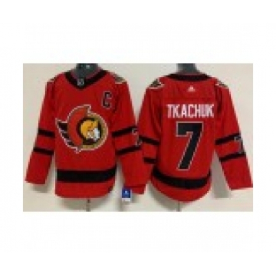 Men's Ottawa Senators #7 Brady Tkachuk Red With C Patch2021 Reverse Retro Authentic Jersey - Ujersey