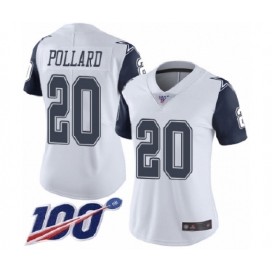 Women's Dallas Cowboys #20 Tony Pollard Limited White Rush Vapor Untouchable 100th Season Football Jersey - Ujersey