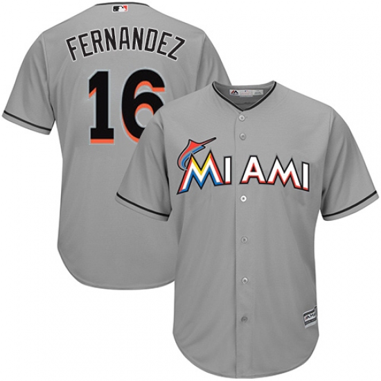 Men's Majestic Miami Marlins #16 Jose Fernandez Replica Grey Road Cool Base MLB Jersey - Ujersey