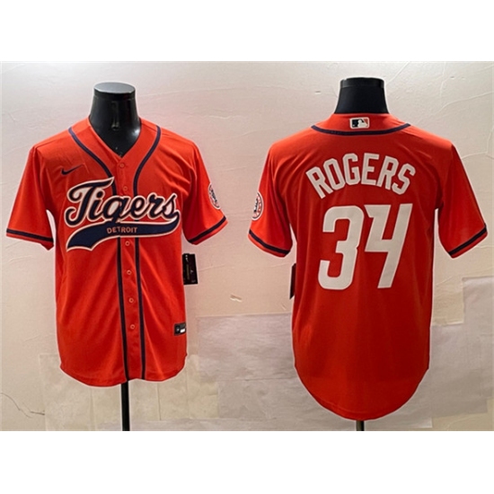 Men's Detroit Tigers #34 Jake Rogers Orange With Cool Base Stitched Baseball Jersey - Ujersey