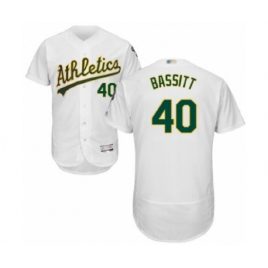 Men's Oakland Athletics #40 Chris Bassitt White Home Flex Base Authentic Collection Baseball Player Jersey