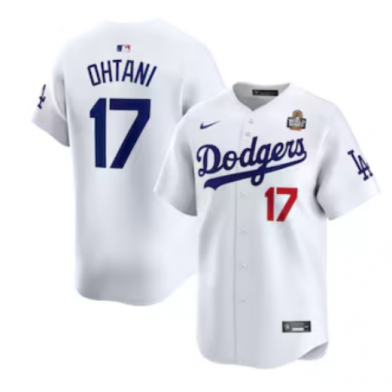 Men's Los Angeles Dodgers #17 Shohei Ohtani Nike White 2024 World Series Home Limited Player Jersey - Ujersey