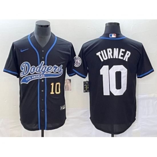 Men's Los Angeles Dodgers #10 Justin Turner Number Black Cool Base Stitched Baseball Jersey - Ujersey