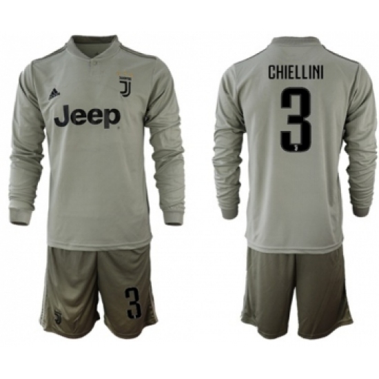 Juventus #3 Chiellini Away Long Sleeves Soccer Club Jersey