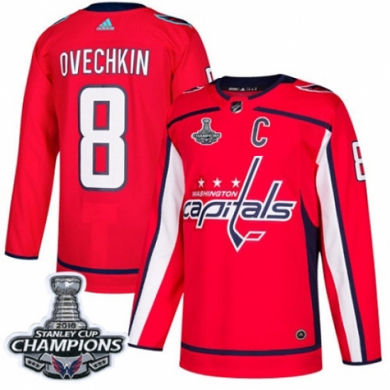 Men's Adidas Washington Capitals #8 Alex Ovechkin Authentic Red Home 2018 Stanley Cup Final Champions NHL Jersey - Ujersey
