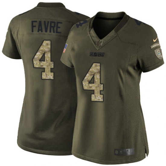 Women's Nike Green Bay Packers #4 Brett Favre Elite Green Salute to Service NFL Jersey - Ujersey