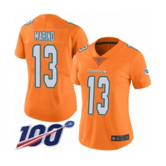 Women's Nike Miami Dolphins #13 Dan Marino Limited Orange Rush Vapor Untouchable 100th Season NFL Jersey - Ujersey