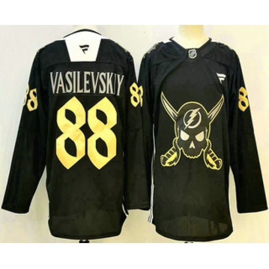 Men's Tampa Bay Lightning #88 Andrei Vasilevskiy Black Pirate Themed Warmup Authentic Jersey - ujerseystore