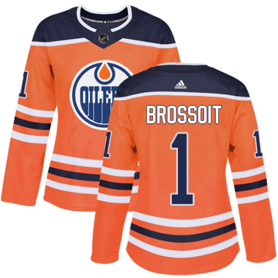 Women's Adidas Edmonton Oilers #1 Laurent Brossoit Authentic Orange Home NHL Jersey - Ujersey
