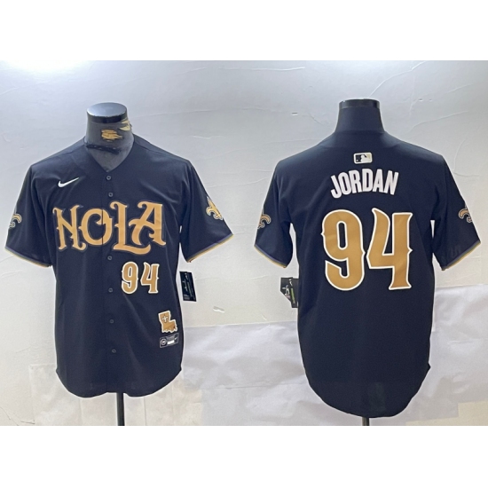 Men's New Orleans Saints #94 Cameron Jordan Number Black Nola Baseball Jersey - Ujersey