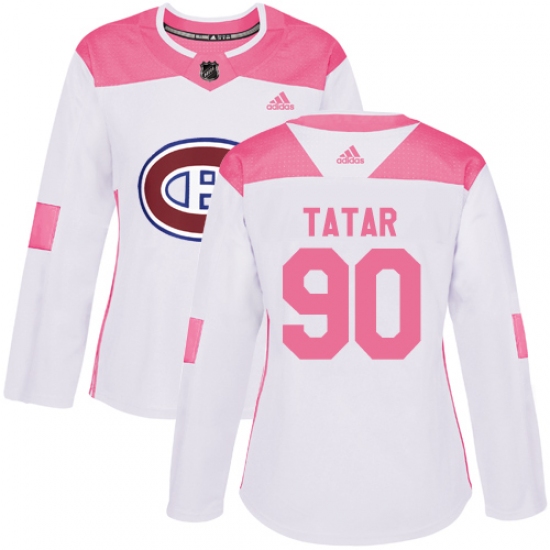 Women's Adidas Montreal Canadiens #90 Tomas Tatar Authentic White Pink Fashion NHL Jersey - Ujersey