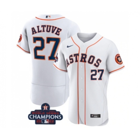 Men's Houston Astros #27 Jose Altuve White 2022 World Series Champions Flex Base Stitched Baseball Jersey - Ujersey