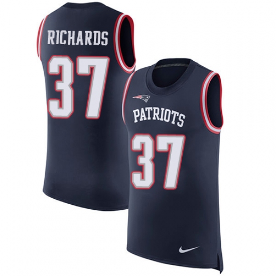 Men's Nike New England Patriots #37 Jordan Richards Limited Navy Blue Rush Player Name & Number Tank Top NFL Jersey - Ujersey