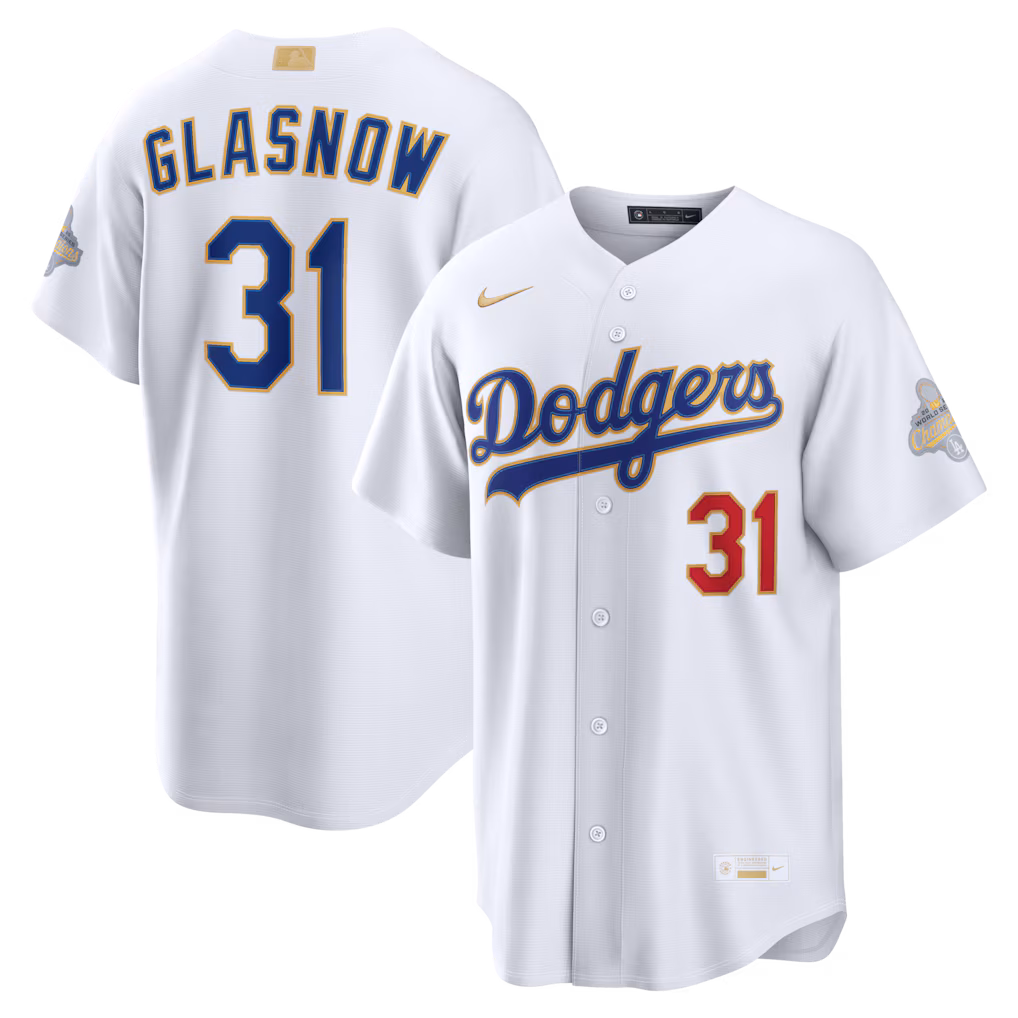 Men's Los Angeles Dodgers Tyler Glasnow Nike White 2026 Gold Collection Stadium Jersey