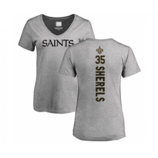 Football Women's New Orleans Saints #35 Marcus Sherels Ash Backer V-Neck T-Shirt - Ujersey