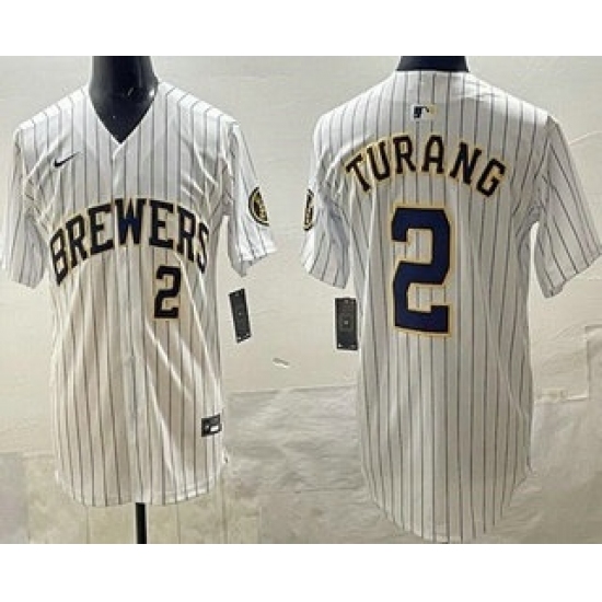 Men's Milwaukee Brewers #2 Brice Turang White Limited Jersey - Ujersey