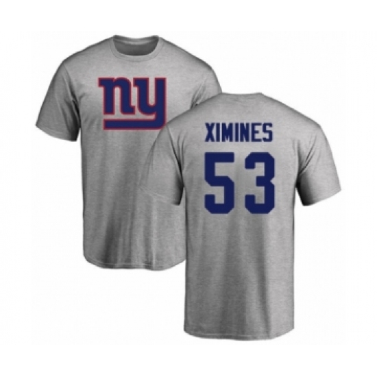 Football New York Giants #53 Oshane Ximines Ash Name & Number Logo T-Shirt - Ujersey