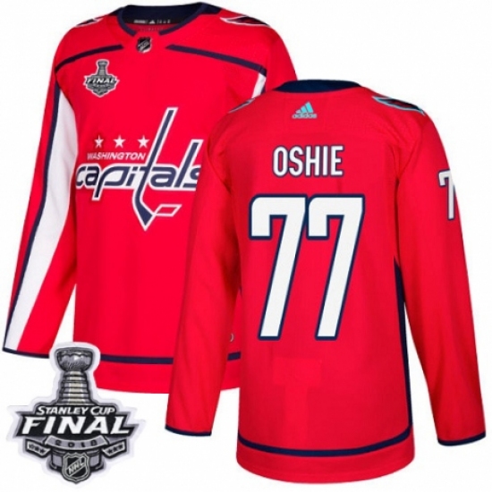 Men's Adidas Washington Capitals #77 T.J. Oshie Authentic Red Home 2018 Stanley Cup Final NHL Jersey - Ujersey