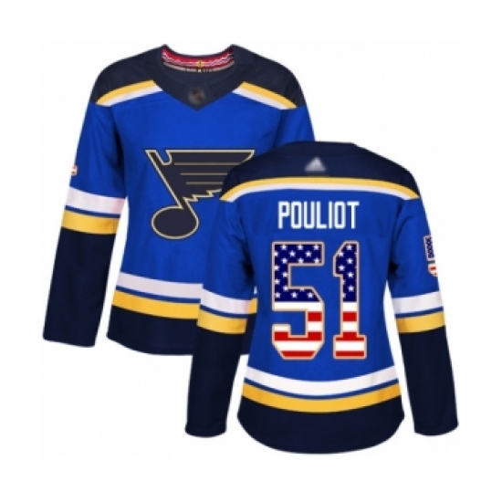 Women's St. Louis Blues #51 Derrick Pouliot Authentic Blue USA Flag Fashion Hockey Jersey - Ujersey