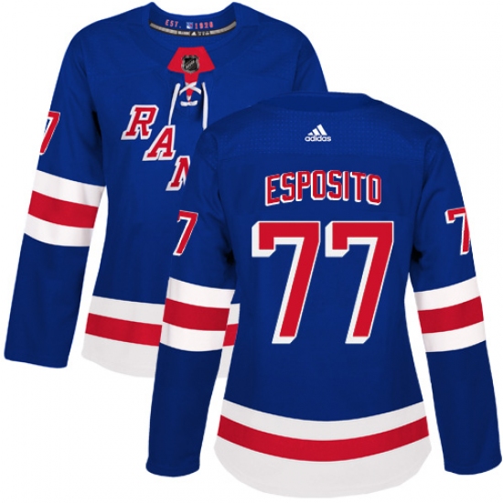 Women's Adidas New York Rangers #77 Phil Esposito Authentic Royal Blue Home NHL Jersey - Ujersey