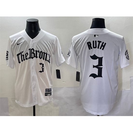 Men's New York Yankees #3 Babe Ruth White 'Gothic Legacy Edition' Vapor Premier Limited Stitched Baseball Jersey - Ujersey