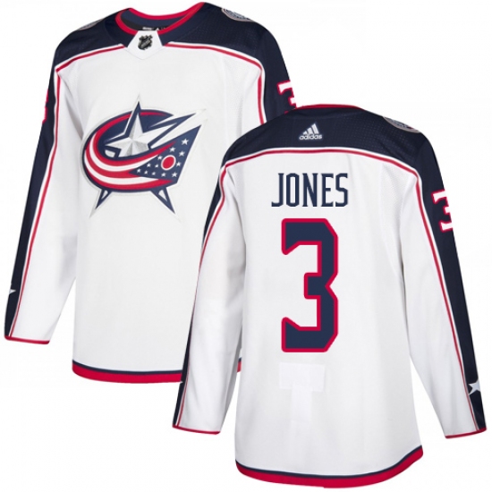 Men's Adidas Columbus Blue Jackets #3 Seth Jones White Road Authentic Stitched NHL Jersey - Ujersey