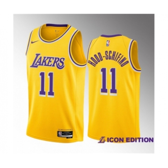 Men's Los Angeles Lakers #11 Jalen Hood-Schifino Yellow 2023 Draft Icon Edition Stitched Basketball Jersey - Ujersey