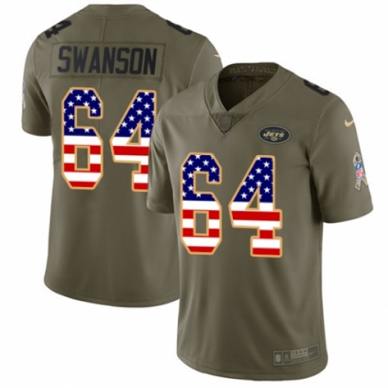 Youth Nike New York Jets #64 Travis Swanson Limited Olive/USA Flag 2017 Salute to Service NFL Jersey - Ujersey