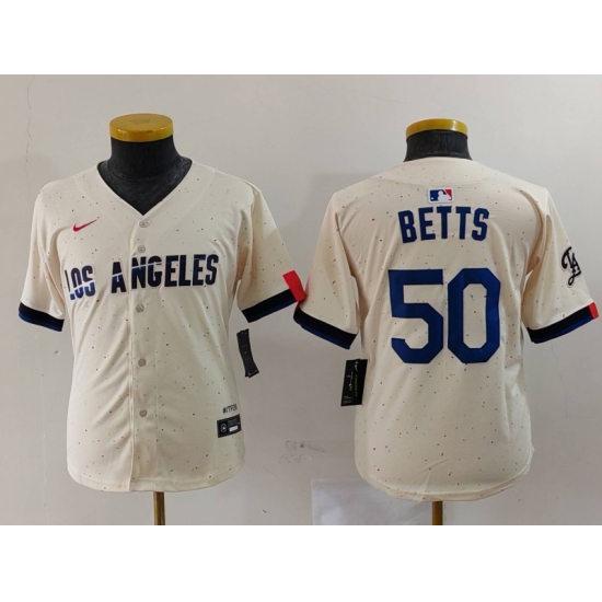 Youth Los Angeles Dodgers #50 Mookie Betts Cream 2024 City Connect Limited Stitched Jersey - Ujersey