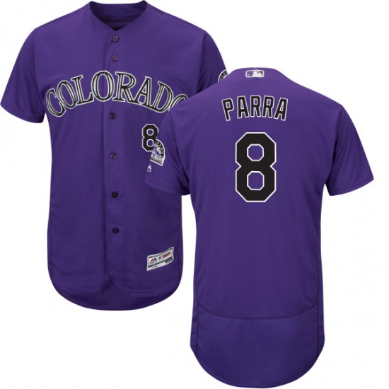 Men's Majestic Colorado Rockies #8 Gerardo Parra Purple Alternate Flex Base Authentic Collection MLB Jersey - Ujersey