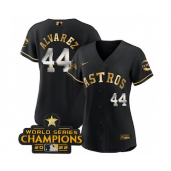 Women's Houston Astros #44 Yordan Alvarez Black Gold 2022 World Serise Champions Stitched Baseball Jersey - Ujersey