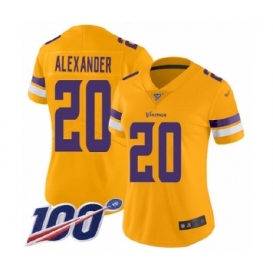 Women's Minnesota Vikings #20 Mackensie Alexander Limited Gold Inverted Legend 100th Season Football Jersey - Ujersey