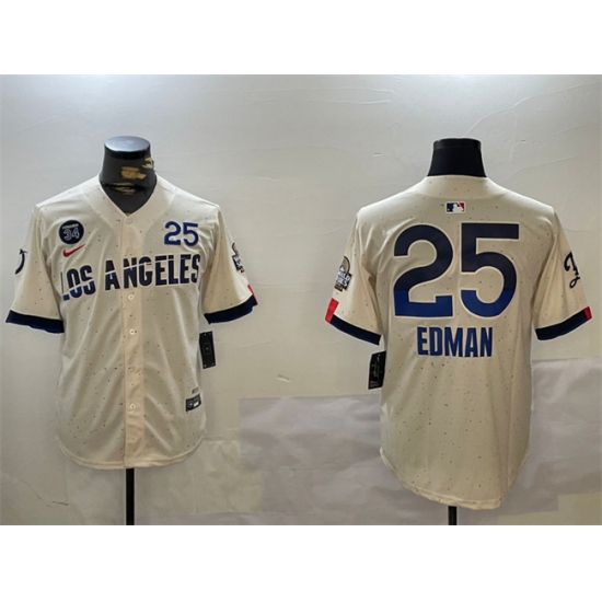 Men's Los Angeles Dodgers #25 Tommy Edman Cream 2024 World Series With Fernando Memorial City Connect Limited Stitched Baseball Jersey - Ujersey