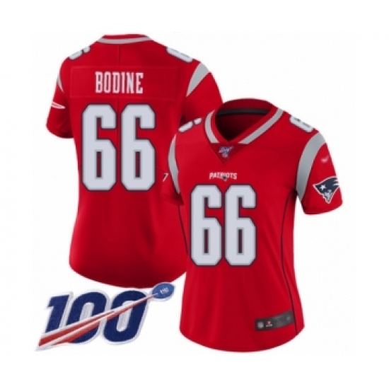 Women's New England Patriots #66 Russell Bodine Limited Red Inverted Legend 100th Season Football Jersey - Ujersey