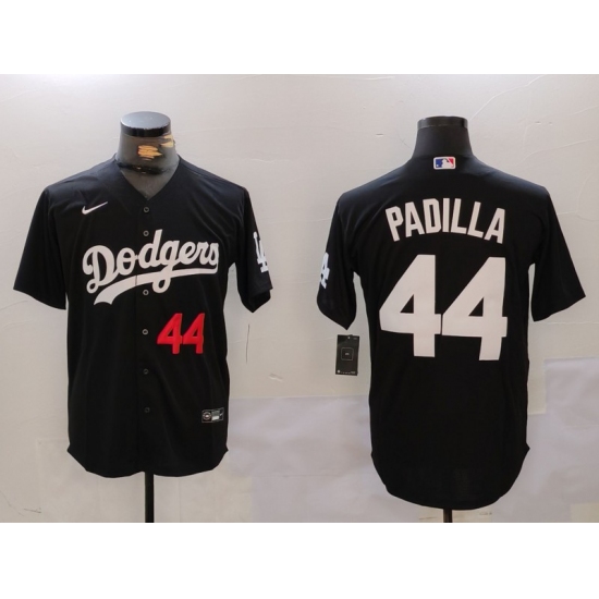 Men's Los Angeles Dodgers #44 Vicente Padilla Number Black Cool Base Stitched Jersey - Ujersey