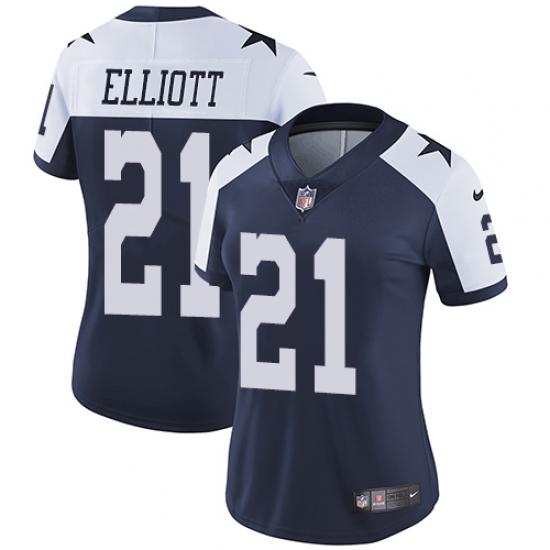 Women's Nike Dallas Cowboys #21 Ezekiel Elliott Navy Blue Throwback Alternate Vapor Untouchable Limited Player NFL Jersey - Ujersey
