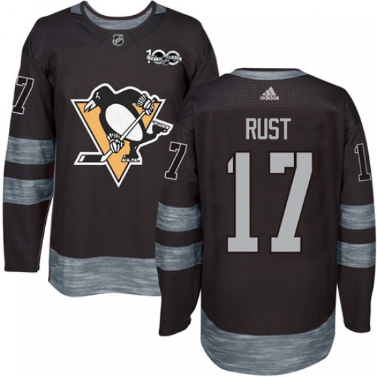 Men's Adidas Pittsburgh Penguins #17 Bryan Rust Authentic Black 1917-2017 100th Anniversary NHL Jersey - Ujersey