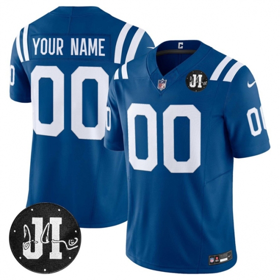 Men's Indianapolis Colts Active Player Custom Blue 2025 F.U.S.E. Jim Irsay Patch Vapor Limited Football Stitched Jersey - Ujersey
