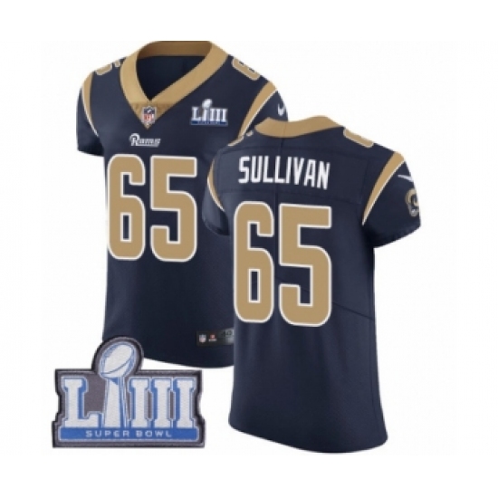 Men's Nike Los Angeles Rams #65 John Sullivan Navy Blue Team Color Vapor Untouchable Elite Player Super Bowl LIII Bound NFL Jersey - Ujersey