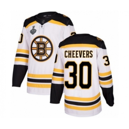 Men's Boston Bruins #30 Gerry Cheevers Authentic White Away 2019 Stanley Cup Final Bound Hockey Jersey - Ujersey