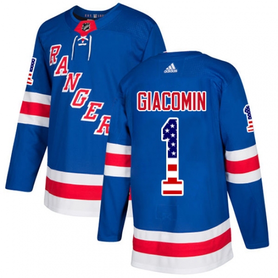 Men's Adidas New York Rangers #1 Eddie Giacomin Authentic Royal Blue USA Flag Fashion NHL Jersey - Ujersey
