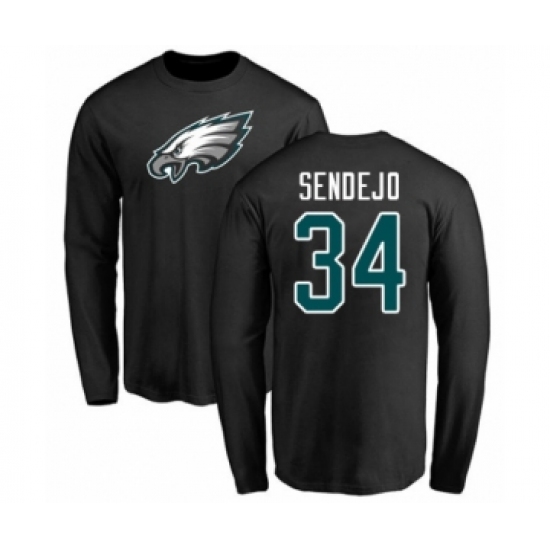 Philadelphia Eagles #34 Andrew Sendejo Black Name & Number Logo Long Sleeve T-Shirt - Ujersey