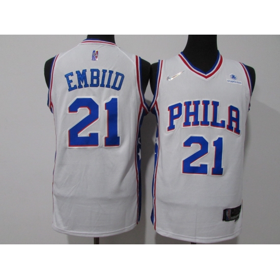 Men's Philadelphia 76ers #21 Joel Embiid White 75th Anniversary Association Edition Swingman Stitched Jersey - Ujersey