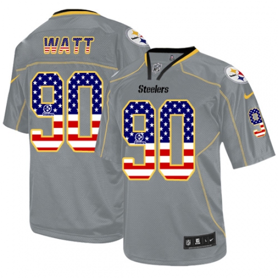 Men's Nike Pittsburgh Steelers #90 T. J. Watt Elite Grey USA Flag Fashion NFL Jersey - Ujersey