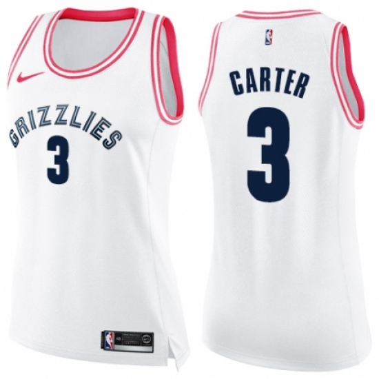 Women's Nike Memphis Grizzlies #3 Jevon Carter Swingman White/Pink Fashion NBA Jersey - Ujersey
