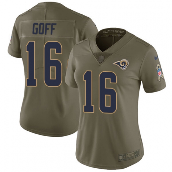 Women's Nike Los Angeles Rams #16 Jared Goff Limited Olive 2017 Salute to Service NFL Jersey - Ujersey