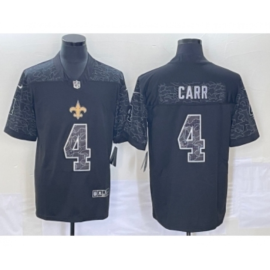Men's New Orleans Saints #4 Derek Carr Black Reflective Limited Stitched Football Jersey - Ujersey