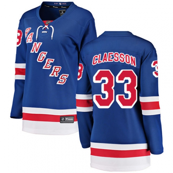 Women's New York Rangers #33 Fredrik Claesson Fanatics Branded Royal Blue Home Breakaway NHL Jersey - Ujersey