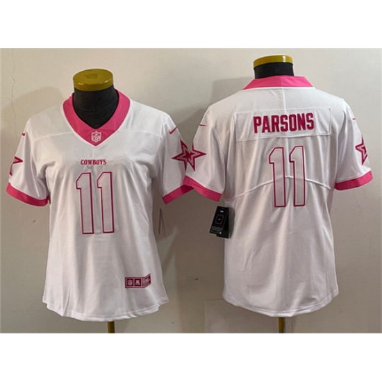 Women's Dallas Cowboys #11 Micah Parsons White Pink Vapor Untouchable Limited Stitched Jersey - Ujersey